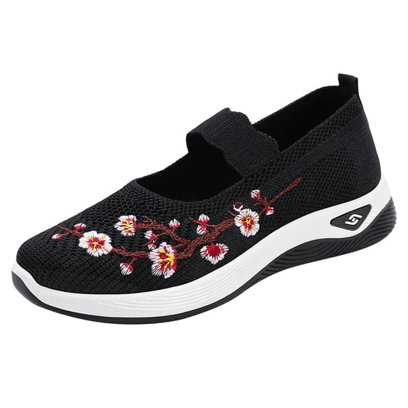 NOKIO Trendy Women'S Breathable Leisure Flats Fashion Summer Women Casual Shoes Flat Bottom Soft Bottom Non Slip Mesh Breathable Slip On Comfortable Embroidered Flowers