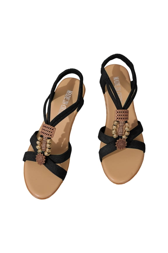 Women's Square Toe Shoes Ladies Sandals Summer Open Toe Beaded Sandals Bosomia Bohemia Fishui Foreign Trade Sandals