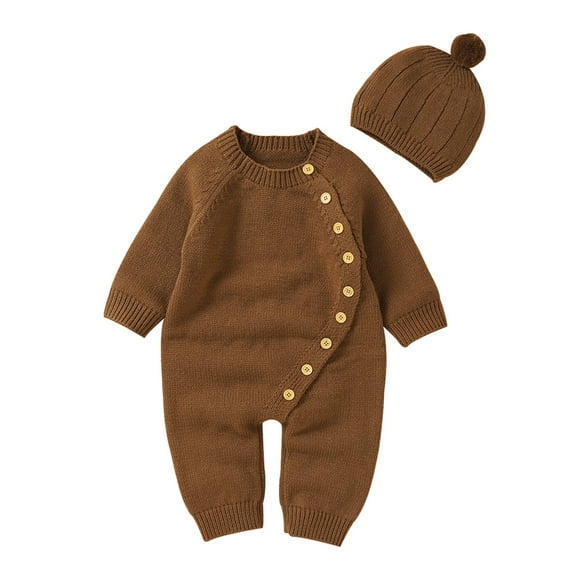 NOKIO Unisex Baby Girl Boy Knitted Romper Jumpsuit, Baby Baby Sweater Romper, Boy Girl Solid Knitted Sweater Baby Jumpsuit Romper Cotton Caps Hat Outfits Sets Clothes Boys Knitted Rompers