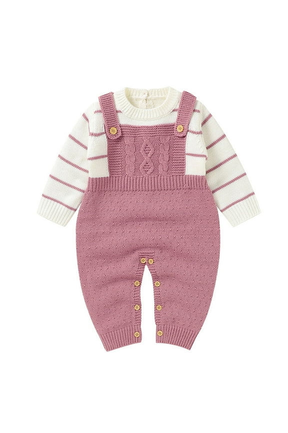 Unisex Baby Girl Boy Knitted Romper Jumpsuit, Baby Cable Knit Sweater Romper, Baby Girls Boys Cotton Long Sleeve Striped Knitted Sweater Romper Jumpsuit Outfits Clothes Baby Knit Blouse Set