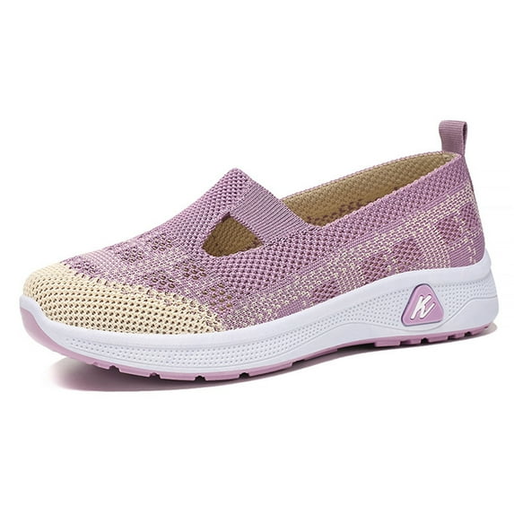 NOKIO Walking Shoes Women Breathe Mesh Slip On Sneakers Women Comfortable Lightweight Shoes Womens Ethnic Casual Shoes Summer Fashion Hollow Breathable Flat Soft Sole Casual Shoes