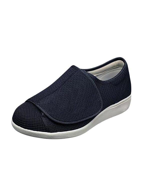 Walking Shoes for Women Lightweight Cushion Sneakers with Adjustable H𝗈𝗈k and L𝗈𝗈p Closures, Wide Width Athlet𝗂c Shoes Breathable Knit Sport Shoes for Gym Workout, Travel, Work