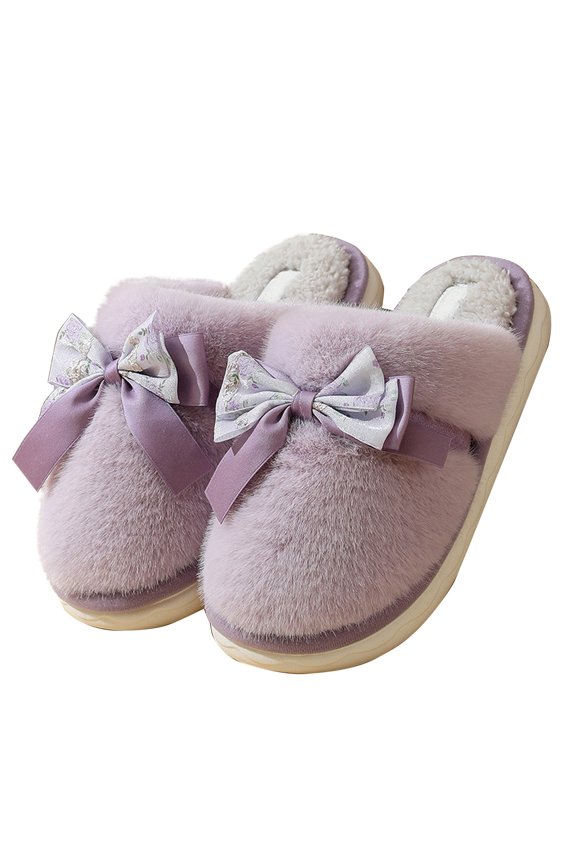 Warm Slippers for Women Cute Plush Bow Slides Comfortable Fuzzy House Slippers Lightweight Non-S𝗅ip Walking Shoes with Soft Fl𝖾𝖾c𝖾 Li𝗇𝗂ng for Holiday and Daliy