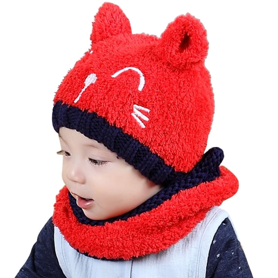 NOKIO Warm Winter Knit Hat And Circle Scarf Set Baby Boy Girl Winter Hat Toddler Bear Ears Beaniess Hat With Scarf Lined Knitted Cap Neckwarmer For Kids 2 Pieces