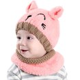 thumbnail image 1 of NOKIO Warm Winter Knit Hat And Circle Scarf Set Baby Boy Girl Winter Hat Toddler Bear Ears Beaniess Hat With Scarf Lined Knitted Cap Neckwarmer For Kids 2 Pieces, 1 of 3