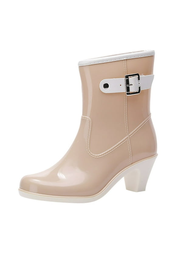 Waterproof Jelly Winter Rain Booties For Women Cute Women'S Waterproof Rain Booties Punk Mid Snow Boots Women's Non-Slip Rain Boots High Heel Water Shoes Ladies' Short Waterproof Snow Boots