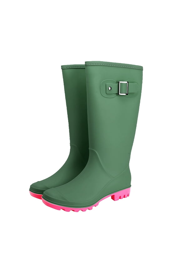 Waterproof Short Rubber Rain Boots For Women Ms. Korean Fashion Buckle Rain Shoes Outside The High Non Slip Wear Water Boots Adult Rubber Shoes Women'S Bow Rain Boots