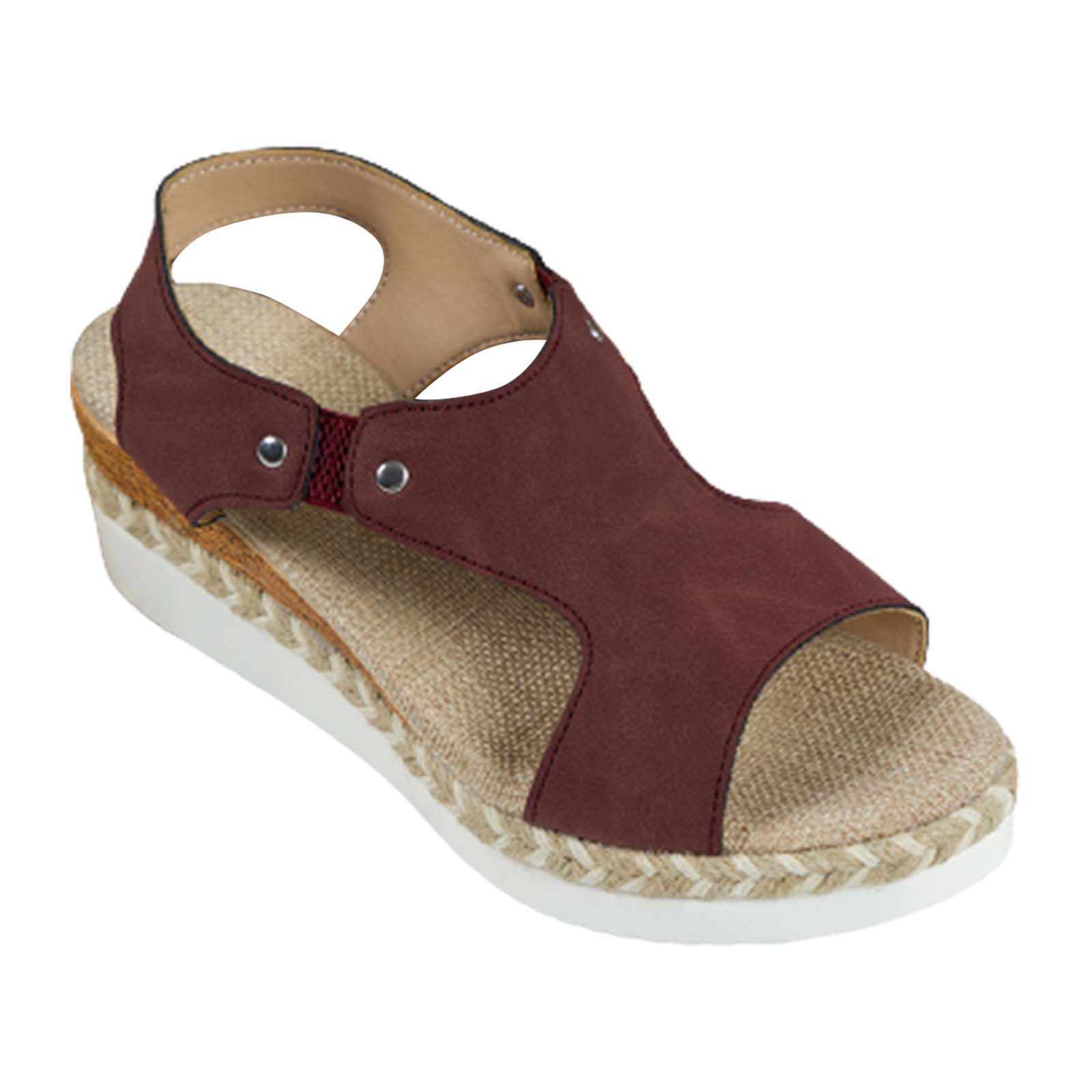 NOKIO Wedges Sandals for Women Casual Side Hollow Leather Stretch Flat