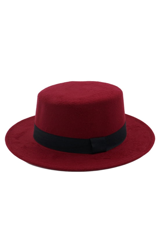 Wide Brim Panama Fedora Hat - Warm Felt Flat Top Cap for Women Men Classic Flat Top Fedora Hat Wool Felt Boater Hat Short Brim Church Derby Cap for Women Men
