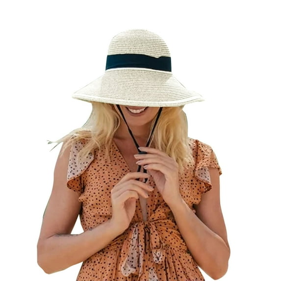 NOKIO Women Beach Sun Hats Summer UV Protection Straw Hat Foldable Packable Wide Brim Travel Sun Hats Women Ladies Sunhats Summer Hat Ponytail Beach Hat Wide Brim Hat Foldable Hat
