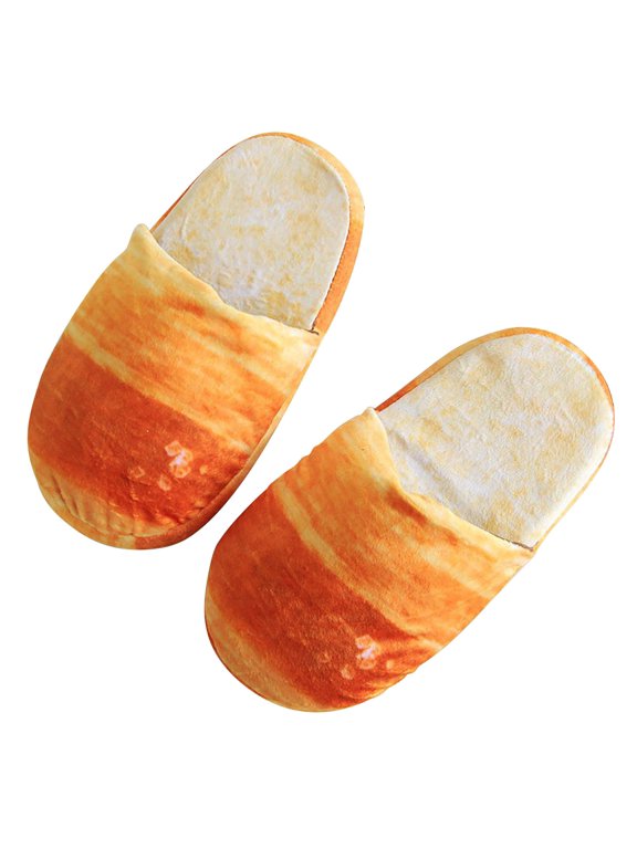 Women Bread Pattern Slippers Winter Home Cotton Slides Soft Warm Non-Sip Slides Funny Bread Loaf Slipper Weird Holiday House Slide for Halloween and Chmas