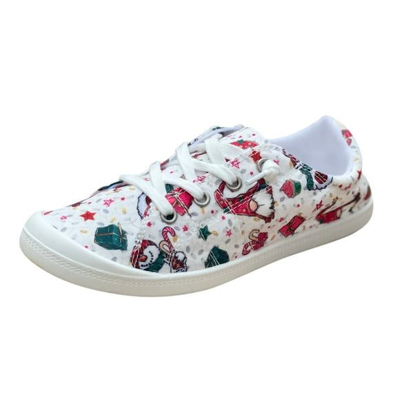 NOKIO Women Canvas Sneaker Slip On Non Slip Casual Shoes Lace Up Canvas Low Top Shoes Loafers for Women Fashion Sneaker Christmas Print Walking Fashion Soft Sole Non Slip Casual Shoes