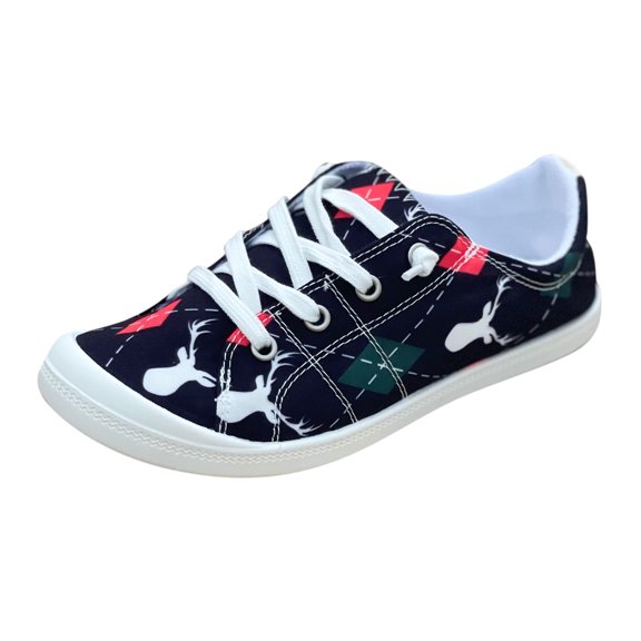 NOKIO Women Canvas Sneaker Slip On Non Slip Casual Shoes Lace Up Canvas Low Top Shoes Loafers for Women Fashion Sneaker Christmas Print Walking Fashion Soft Sole Non Slip Casual Shoes