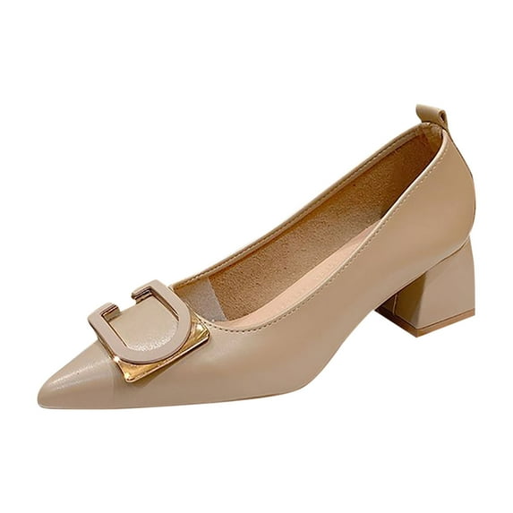 NOKIO Women Casual Shoes Fashion Pointed Toe Simple Letters New Pattern High Heels Comfortable Square Heel Thick Heel Comfortable Office Work Pumps for Ladies Female Slip ons