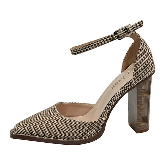 NOKIO Women Casual Shoes Fashion Retro Solid Color Thick Heel Wood Grain Comfortable High Heel Shoes Women's Dress Shoes Low Block Heels Comfortable Chunky Closed Toe Ankle Strap Wedding Shoes