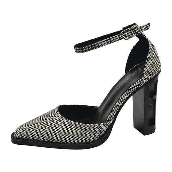 NOKIO Women Casual Shoes Fashion Retro Solid Color Thick Heel Wood Grain Comfortable High Heel Shoes Women's Dress Shoes Low Block Heels Comfortable Chunky Closed Toe Ankle Strap Wedding Shoes