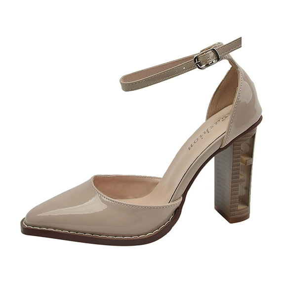 NOKIO Women Casual Shoes Fashion Retro Solid Color Thick Heel Wood Grain Comfortable High Heel Shoes Women's Dress Shoes Low Block Heels Comfortable Chunky Closed Toe Ankle Strap Wedding Shoes