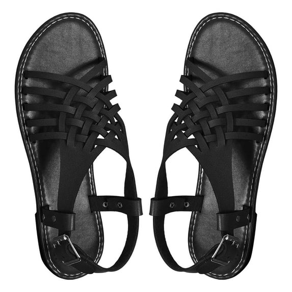 NOKIO Women Casual Side Hollow Belt Buckle Flat Roman Shoes Summer Fashion Ladies Sandals Shoes Strappy Sandals Flat Sandals for Women Trendy Sandals Women Dressy Summer Flat