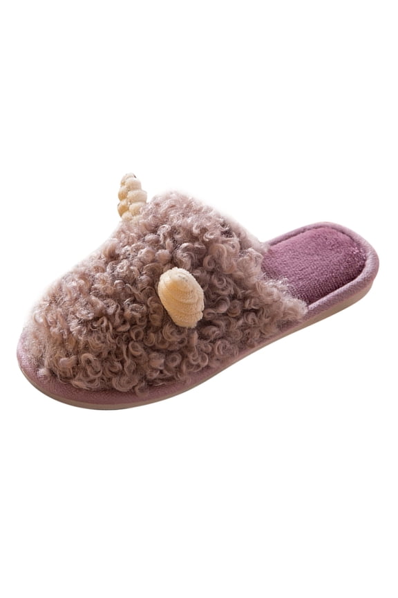 Women Cute Sheep Fuzzy Slippers Cozy Warm Furry Slides Lightweight Cotton House Slipper Winter Bedroom Shoes Closed Top Flc Footwear Non-Sip Plush Slipper for Daliy