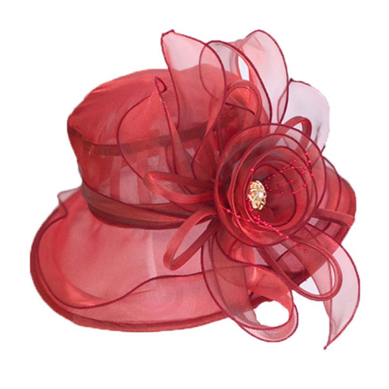 Gefomuofe Cappelli da sole donna organza estate tesa larga fiore fascinator cappello chiesa cappello spiaggia derby cappello matrimonio sposa tea party, Lilla, Taglia unica