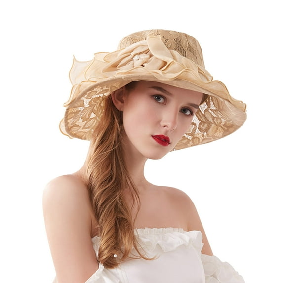 NOKIO Women Kentucky Hat Organza Church Dress Fascinator Bridal Tea Party Wedding Hats for Flower Wide Brim Sun Hat Womens Summer Dress Hat Wide Leaf Flower Bridal Shower Hat Sun Hats Beach Hat
