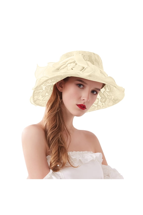 Women Kentucky Hat Organza Church Dress Fascinator Bridal Tea Party Wedding Hats for Flower Wide Brim Sun Hat Womens Summer Dress Hat Wide Leaf Flower Bridal Shower Hat Sun Hats Beach Hat