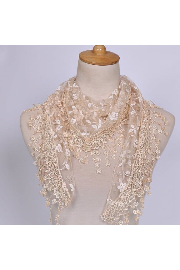 Women Lace Sheer Floral Scarf Shawl Wrap Tassel Scarf Women Triangle Pattern Veil Classic Mantilla Soft Lace Chapel Veil Wedding Church Veils Floral Triangle Mantilla Veil Mass