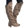 thumbnail image 1 of NOKIO Women Mid Calf Boots Ladies Over The Knee Long Boots Fringe Western Cowboy Bootie Pointed Toe Heel Tassel Boots Autumn Winter Casual Shoes Women'S Knee High Suede Riding Boots, 1 of 5