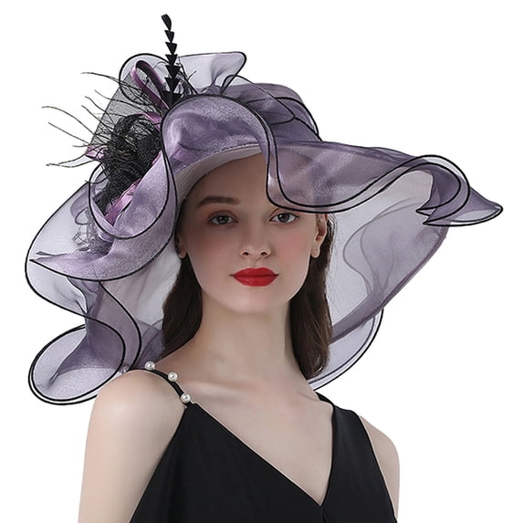 NOKIO Women Organza Fascinator Lady Tea Party Church Wedding Bridal Flower Hat Women's Photography Flower Sun Visor Hat Fashion Personality Good Wear Big Brim Hat Travel Curly Edge Fashion Hat