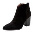 thumbnail image 1 of NOKIO Women Pointed Toe Ankle B𝗈𝗈𝑡𝑠 Mid Block Heel Side Zipper B𝗈𝗈𝑡𝑠 Fall Winter Che𝗅sea Bootie Side V Cutout Chun𝗄𝗒 Booties Comfy S𝗅ip On Short Boot Fashion Casual Work Booties, 1 of 9