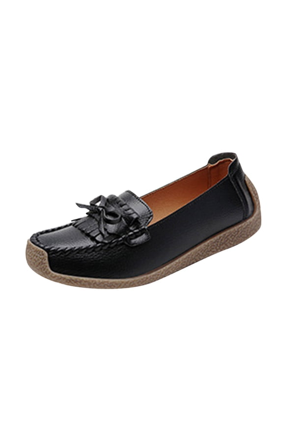 Women'S Boat Shoes Cute Women'S Slip-On Flats Casual Women'S Walking Shoes Leather Beans Shoes Women Soft Sole Single Shoes New Footwear Fashion Shoes