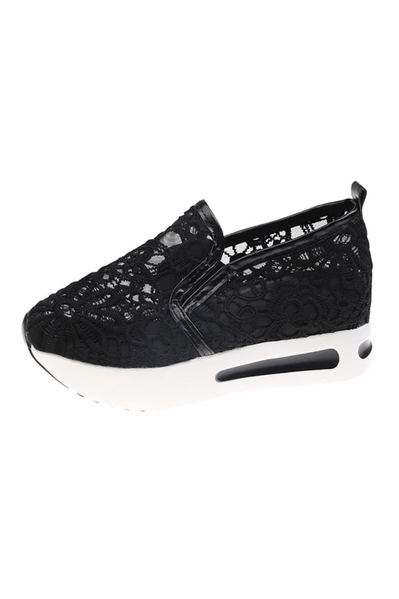 Women'S Breathable Casual Sneakers Trendy Women'S Breathable Walking Shoes Women Hollow Platform Casual Shoes Solid Color Breathable Wedge Espadrilles Women'S Flat Pumps