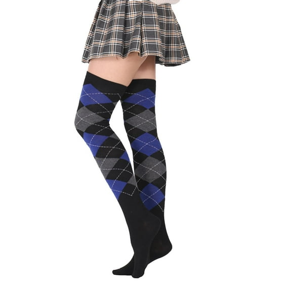 NOKIO Women'S Colorful Argyle Knee-High Socks Women Diamond Plaid High Elasticity Over Knee Socks Fashion Over Knee Socks