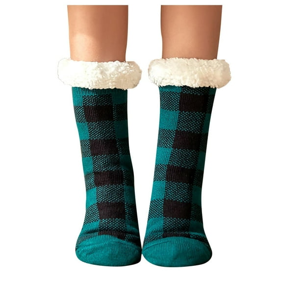 NOKIO Women'S Cozy Sherpa-Lined Floor Socks Women'S Soft Sherpa-Lined Floor Socks Women'S Warm Cabin Socks For Winter Women's Plaid Floor Socks Thicken Warm Sleeping Socks Slippers Socks