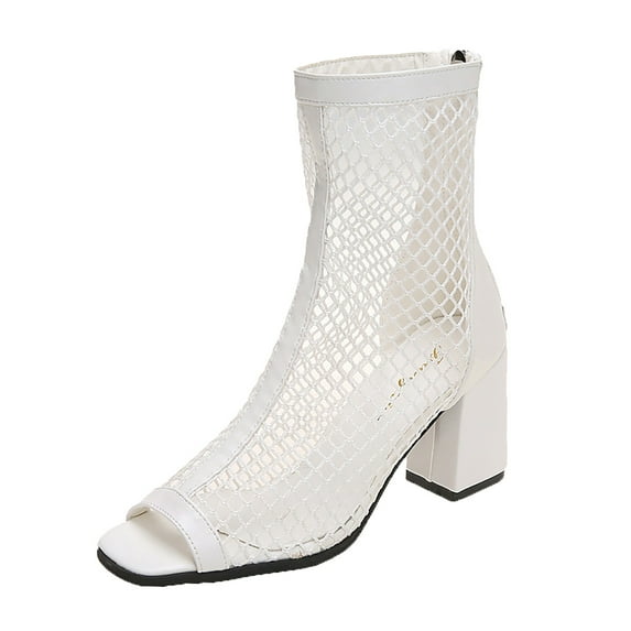 NOKIO Women'S Fashionable Short Boots Stylish Women'S Ankle Boots Ladies Fashion Roman Closed Toe Boots Solid Color Hollow Mesh Thick Heel Short Boots Women'S Casual Chic Ankle Booties