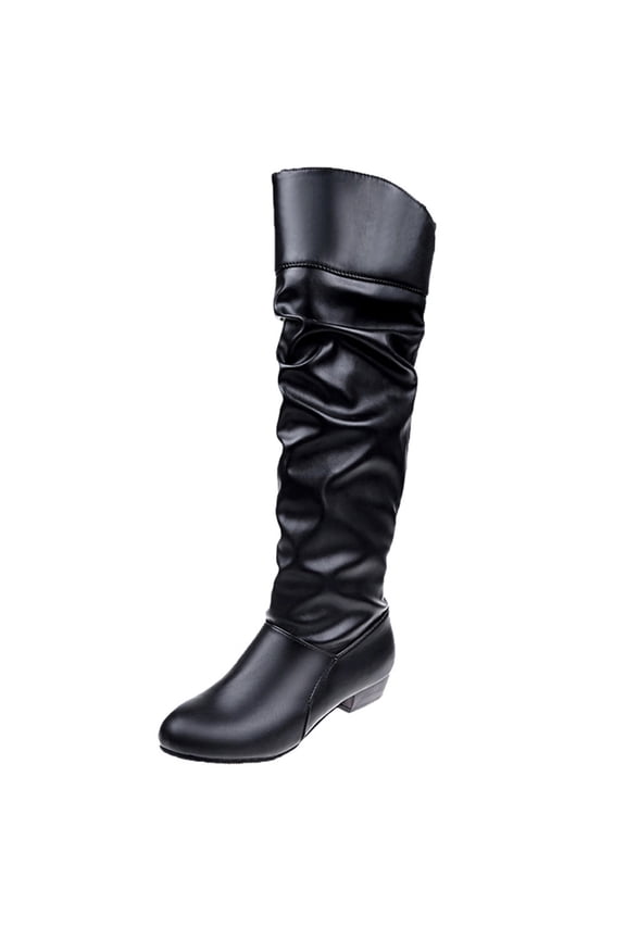 Women'S Knee High Dress Boots Women Slip-On Square Heel Solid Color High Boots Knee-High Shoes Round Toe Boots Women'S Knee High Insulated Riding Boots