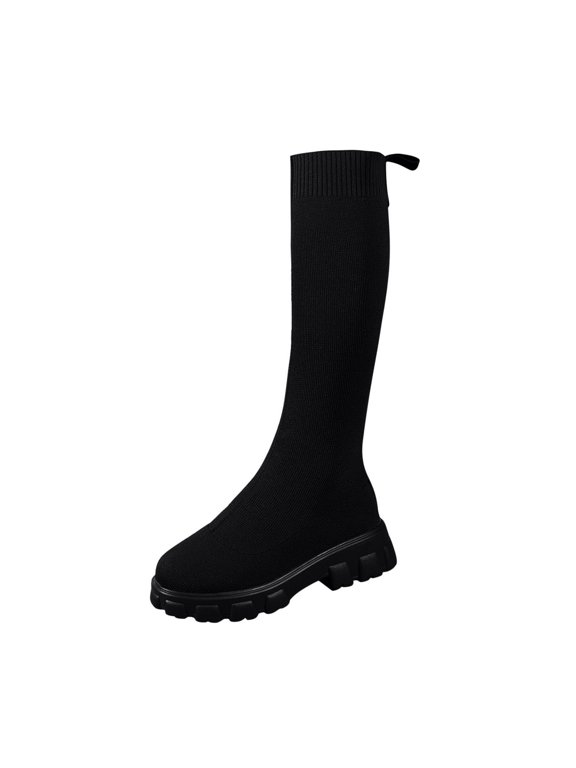 Women'S Knee High Flat Boots Women'S Knee High Stretch Boots Ladies Fashion Solid Color Versatile Breathable Mesh Boots Thick Sole Thick Heel Long Boots Women'S Knee High Riding Boots