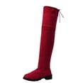 thumbnail image 1 of NOKIO Women'S Knee High Flat Boots Women'S Suede Knee High Boots Ladies Fashion Solid Color Peated Leather Bow Tie Back Thick Heel Long Boots Women'S Knee High Distressed Leather Riding Boots, 1 of 6