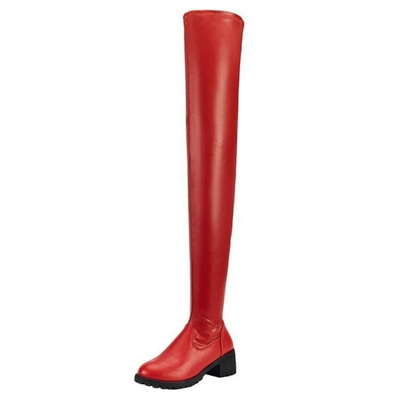 NOKIO Women'S Knee High Slouch Boots Women's Fashion Solid Color Shiny Leather Thick Heel Boots Women's Boots Women's Boots Women'S Knee High Knee High Field Boots