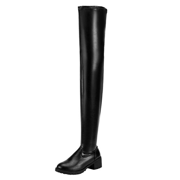 NOKIO Women'S Knee High Slouch Boots Women's Fashion Solid Color Shiny Leather Thick Heel Boots Women's Boots Women's Boots Women'S Knee High Knee High Field Boots