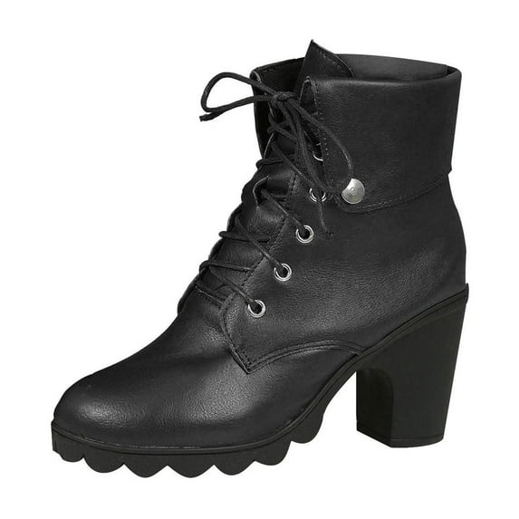 NOKIO Women'S Lace-Up Ankle Combat Boots Squared Round Womens Up Toe Heel Ladies Boots Zip British Shoes Vintage Women's Boots Stylish Women'S Low Heel Ankle Boots Women'S Punk Combat Boots