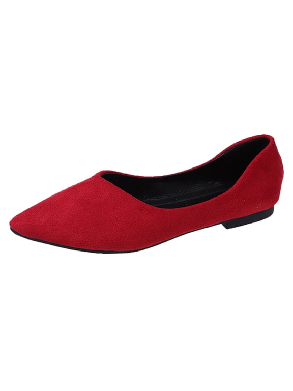 Women'S Pointed Flats Women'S Breathable Sports Sneakers Ladies Summer Fashion Solid Colour Simple Pointed Flat Bottom Shallow Mouth Suede Large Size Single Shoes Casual Shoes