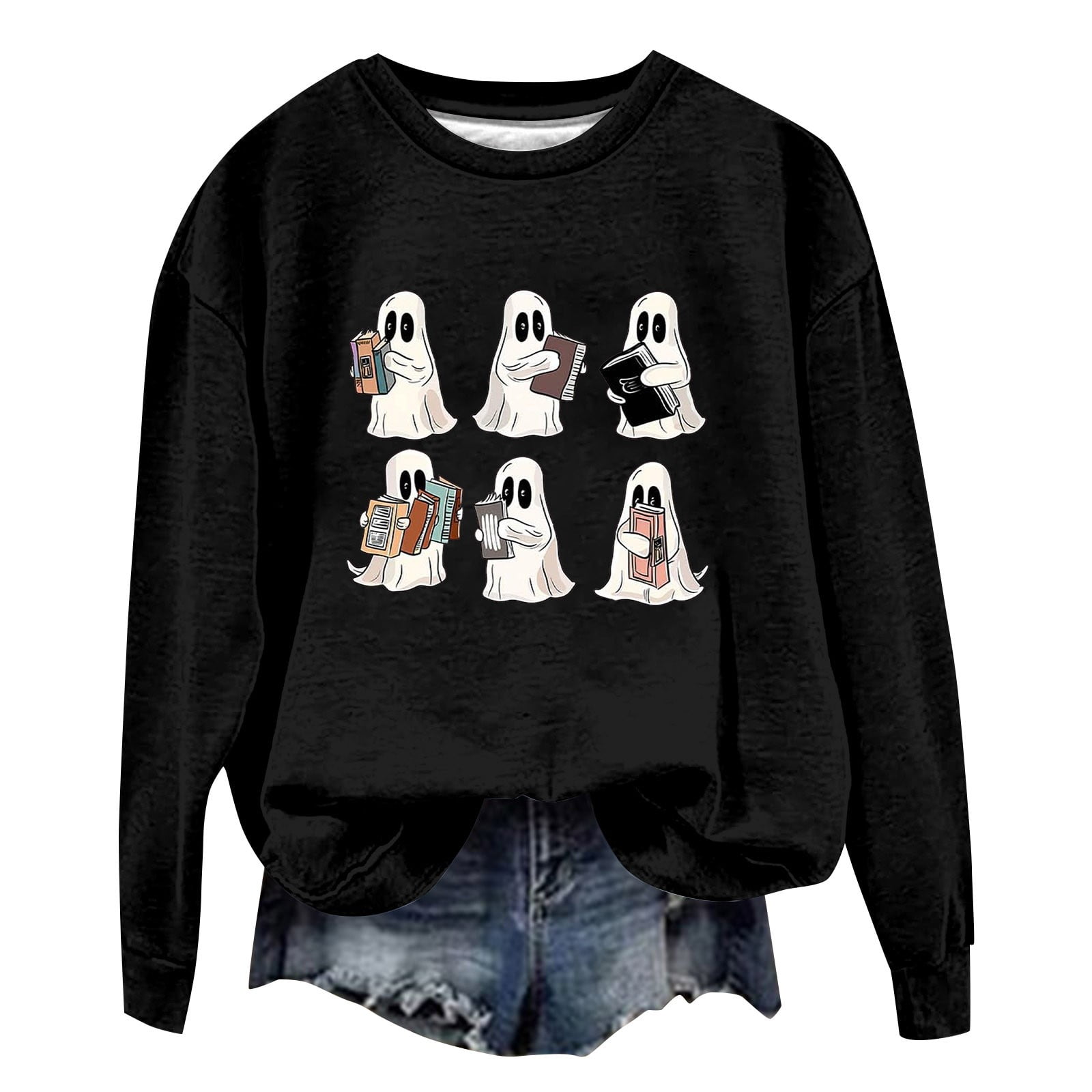 NOKIO Women S Relaxed Fit Floral Sweatshirt Ladies Holiday Sweatshirt Women s Autumn Round Neck Halloween Little Devil Print Loose Casual Long Sleeved Sweatshirt Women S Fashionable Sweatshirt Dress W...
