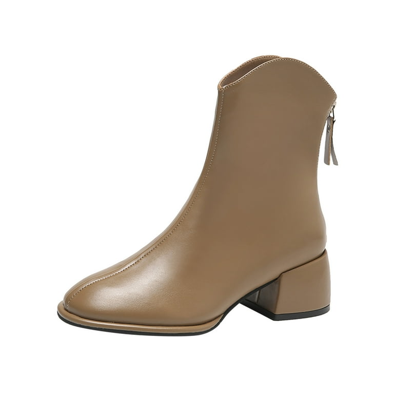 NOKIO Women S Retro Block Heel Booties Ladies Fashion Solid Color Leather British Style Back Zipper Thick Heel Short Boots Women S Sophisticated Suede Ankle Booties Women S Minimalist Ankle Boots Walm...