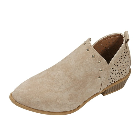 NOKIO Women'S Retro Western Ankle Boots Fashionable Women'S Retro Ankle Boots Ladies Fashion Solid Color Hollow Carved Pointed Stud Low Heel Vintage Short Boots Women'S Trendy Ankle Booties