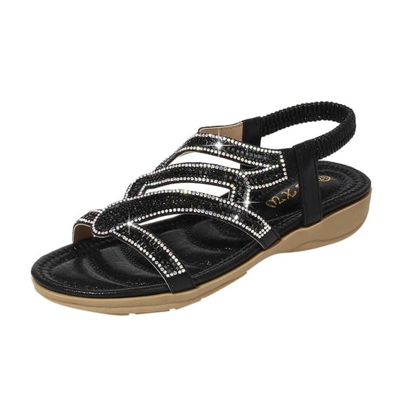NOKIO Women'S Slide Slippers Women Slip On Wedges Sandals Casual Bling Rhinestone Strap Sandals Open Toe Slide Sandals Beach Shoes Strappy Rhinestone Open Toe Flat Sandals