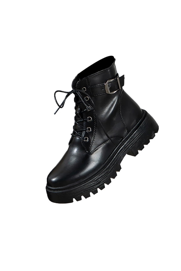 Women'S Statement Buckle Ankle Boots Winter Women Fashion Platform Pu Ankle Boots Women'S Casual Chic Ankle Booties Women'S Platform Booties Women'S Leather Boots Women'S Stylish Combat Boots