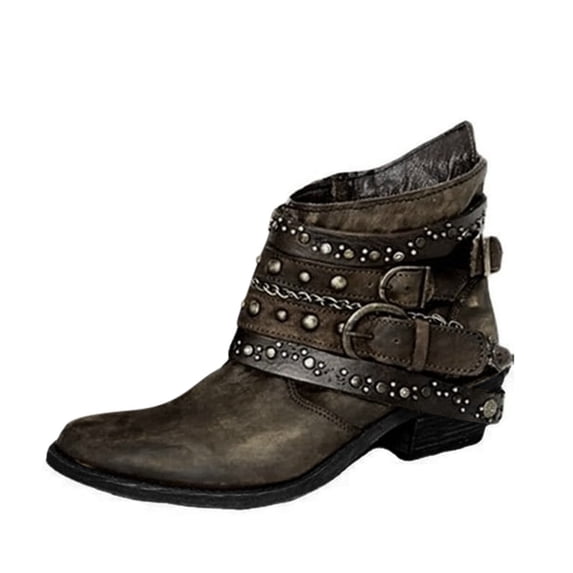NOKIO Women'S Statement Buckle Ankle Boots Women'S Retro Cowboy Ankle Boots Women's Boots Girls Short Bootie Cowboy Motorcycle Leather Shoes Ankle Boots Women'S Chic Pointed Toe Booties