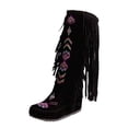 thumbnail image 1 of NOKIO Women'S Suede Knee High Boots Woman Style Women Heels Fringe Flock Chinese Boots Boots High Long Flat Tassel Nation Leather Fashion Knee Women's Boots Women'S Knee High Lace-Up Field Boots, 1 of 6