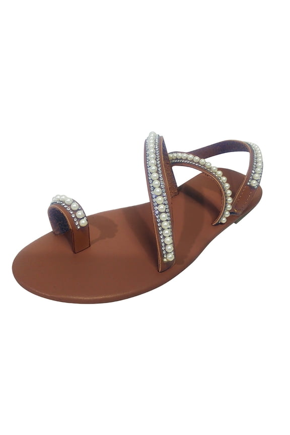Women'S Toe Loop Sandals Elegant Women'S Thong Sandals Women Flat Beaded Open Toe Breathable Comfortable Beach Shoe Light Roman Sandals